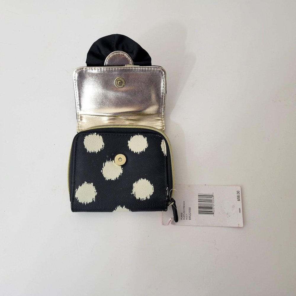 Betsy Johnson Black and White Wallet with Ruffled Trim - Picture 8 of 9